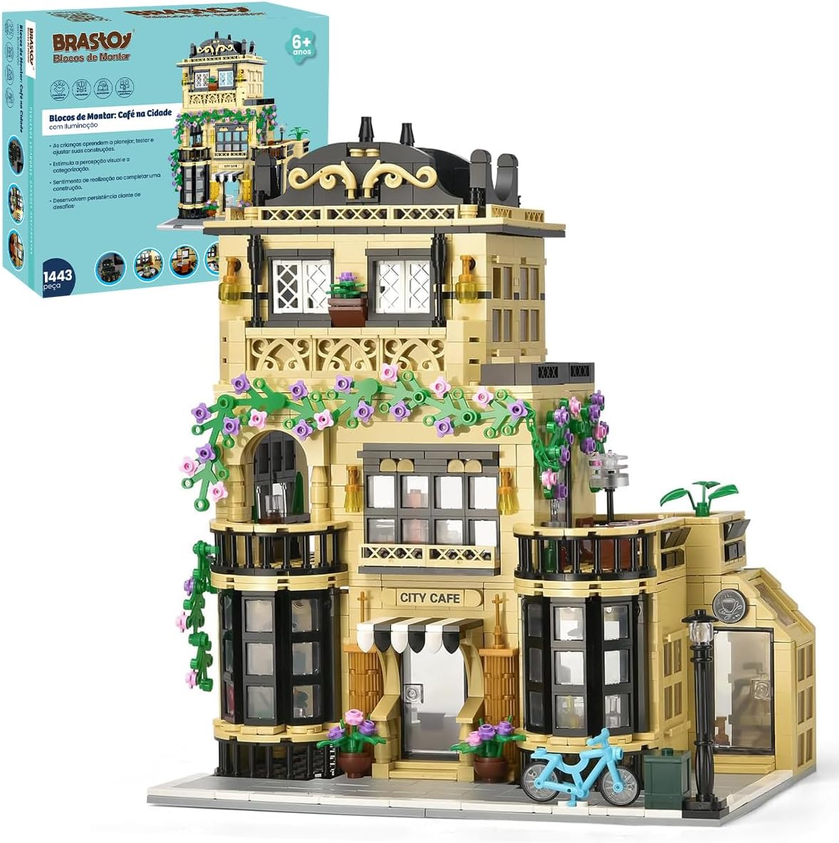Blocos de Montar Construção Brinquedo STEM Arquitetura Edifício Casa de Café DIY 4.9mm Compatível (1443 Peças)