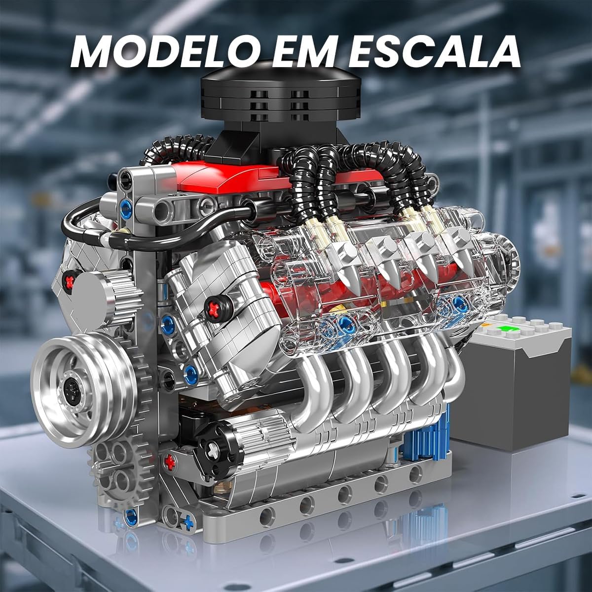 Blocos de Montar Construção Motor V8 - Modelo Funcional, Presente para Entusiastas de Engenharia Automotiva (14+) - Imagem 5
