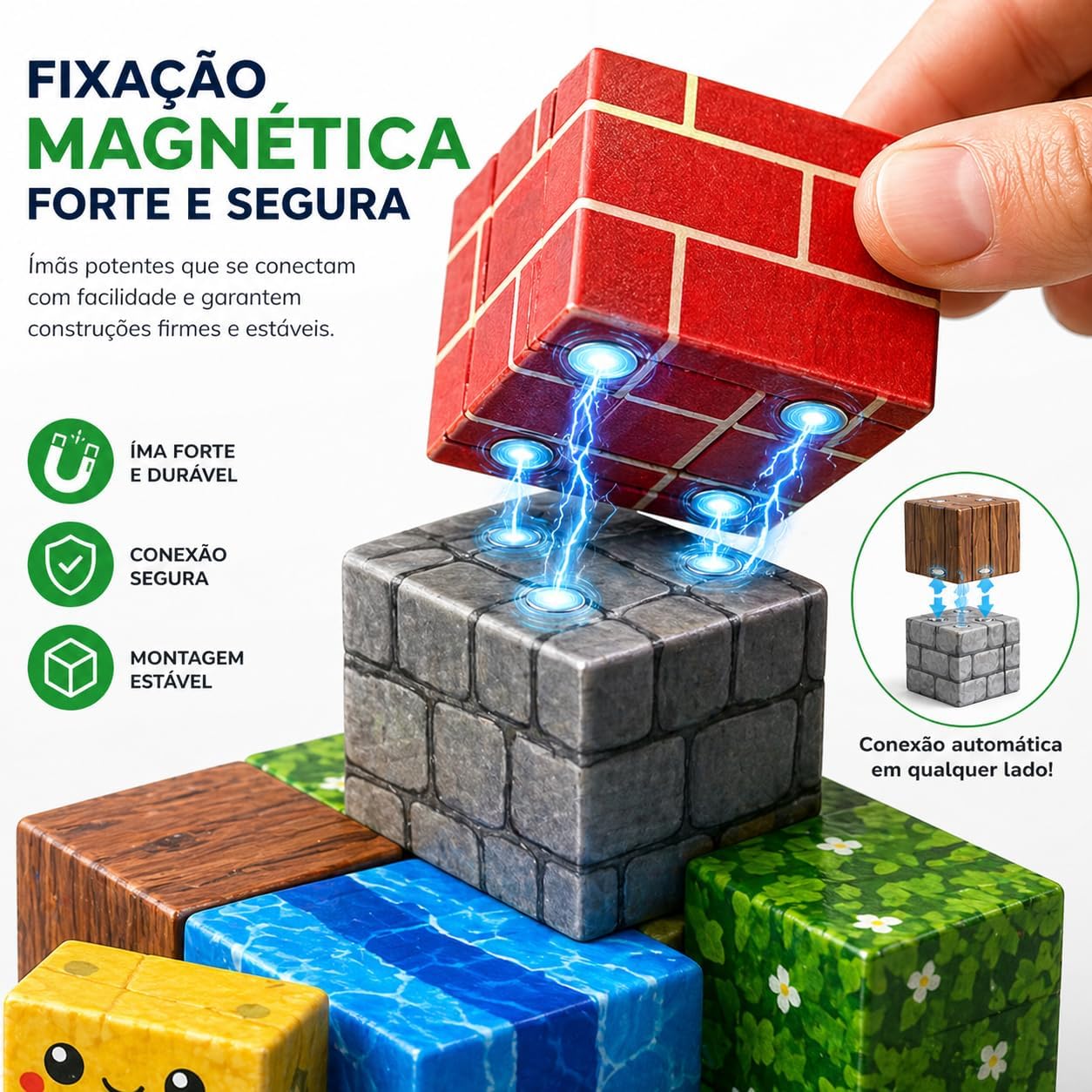 Blocos de Montar Magnéticos 72 Peças Infantil – Kit Construção Criativa 3D Educativo, Estimula Coordenação, Imaginação e Raciocínio – Brinquedo Interativo para Crianças - Imagem 3