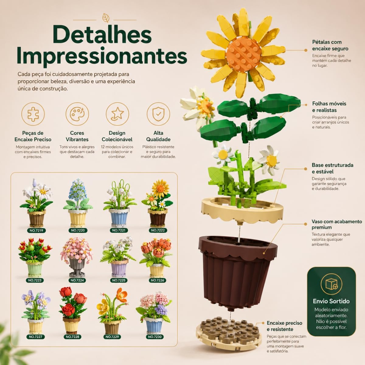 Bloco de Montar Colecionável Flor Decorativa Kidino Envio Sortido de 1 Unidade das 12 Disponíveis Conforme imagens - Imagem 4
