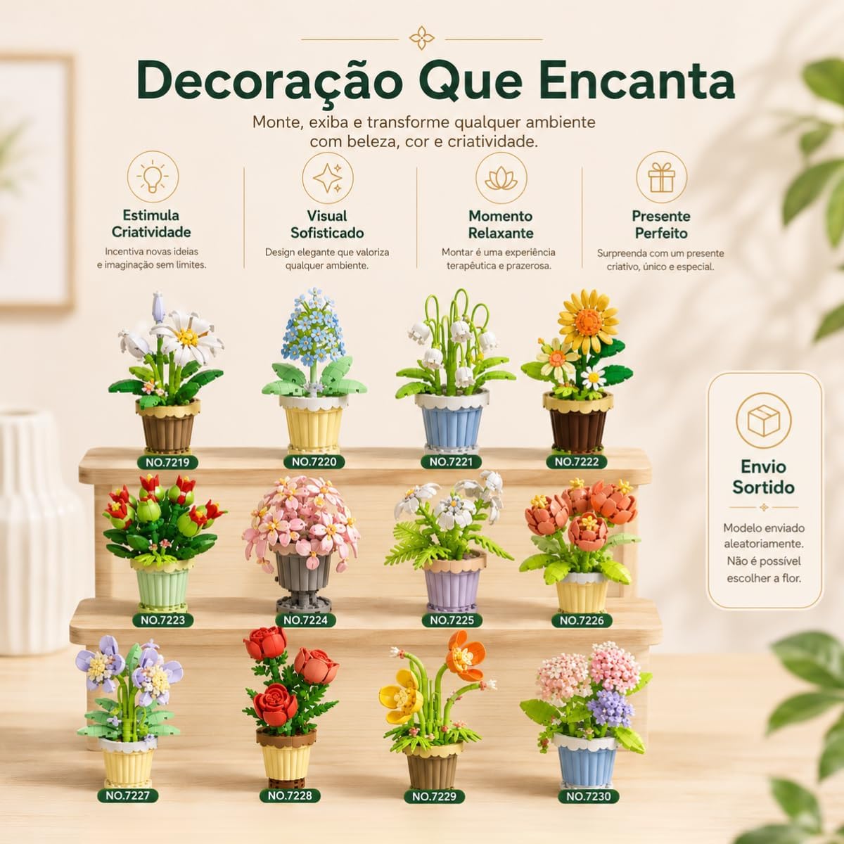 Bloco de Montar Colecionável Flor Decorativa Kidino Envio Sortido de 1 Unidade das 12 Disponíveis Conforme imagens - Imagem 3