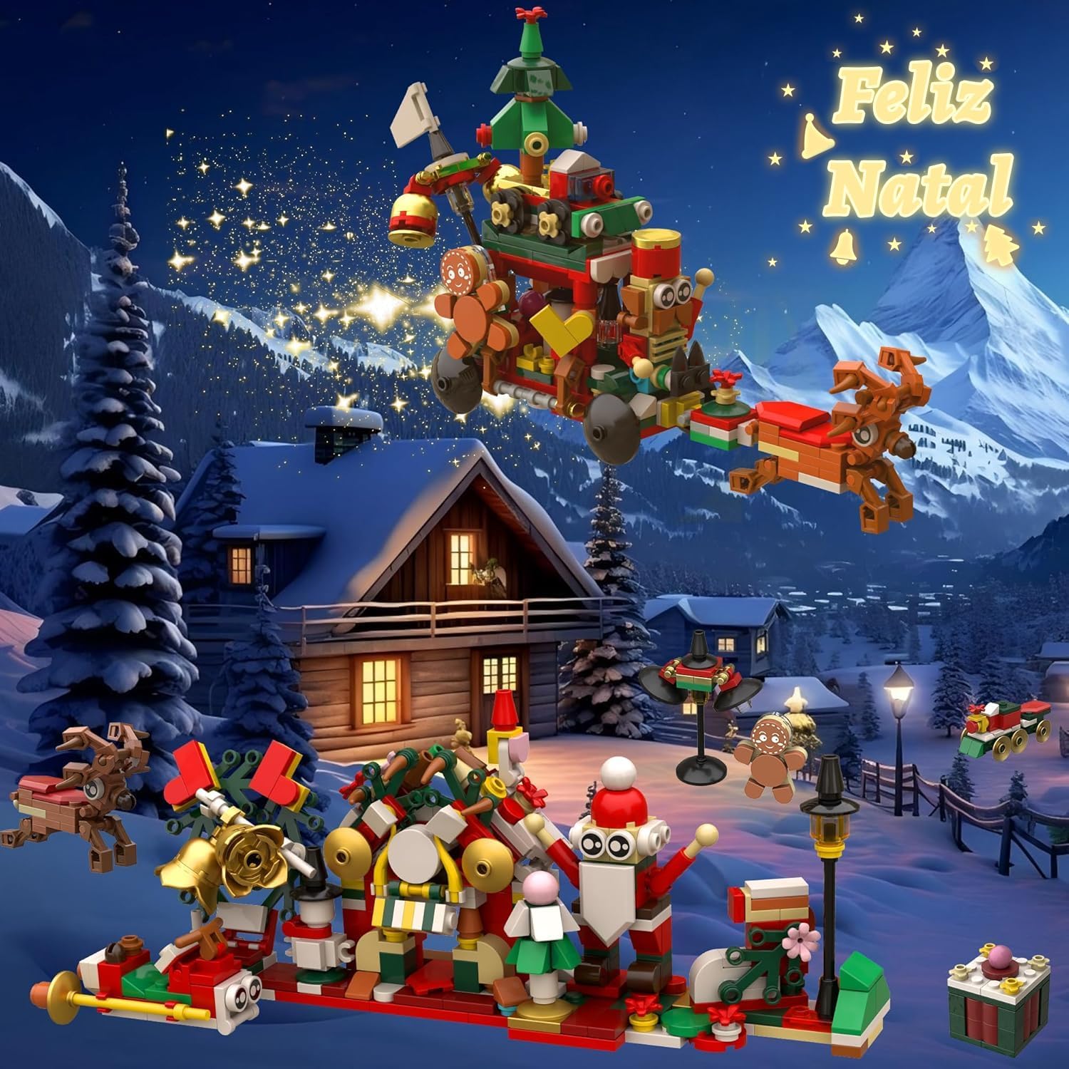 Blocos de Montar Infantil, Kit de Blocos de Montar com 24 Surpresas, Papai Noel, Trenó e Decoração, Presente para Crianças e Adultos, 413 Peças - Imagem 6