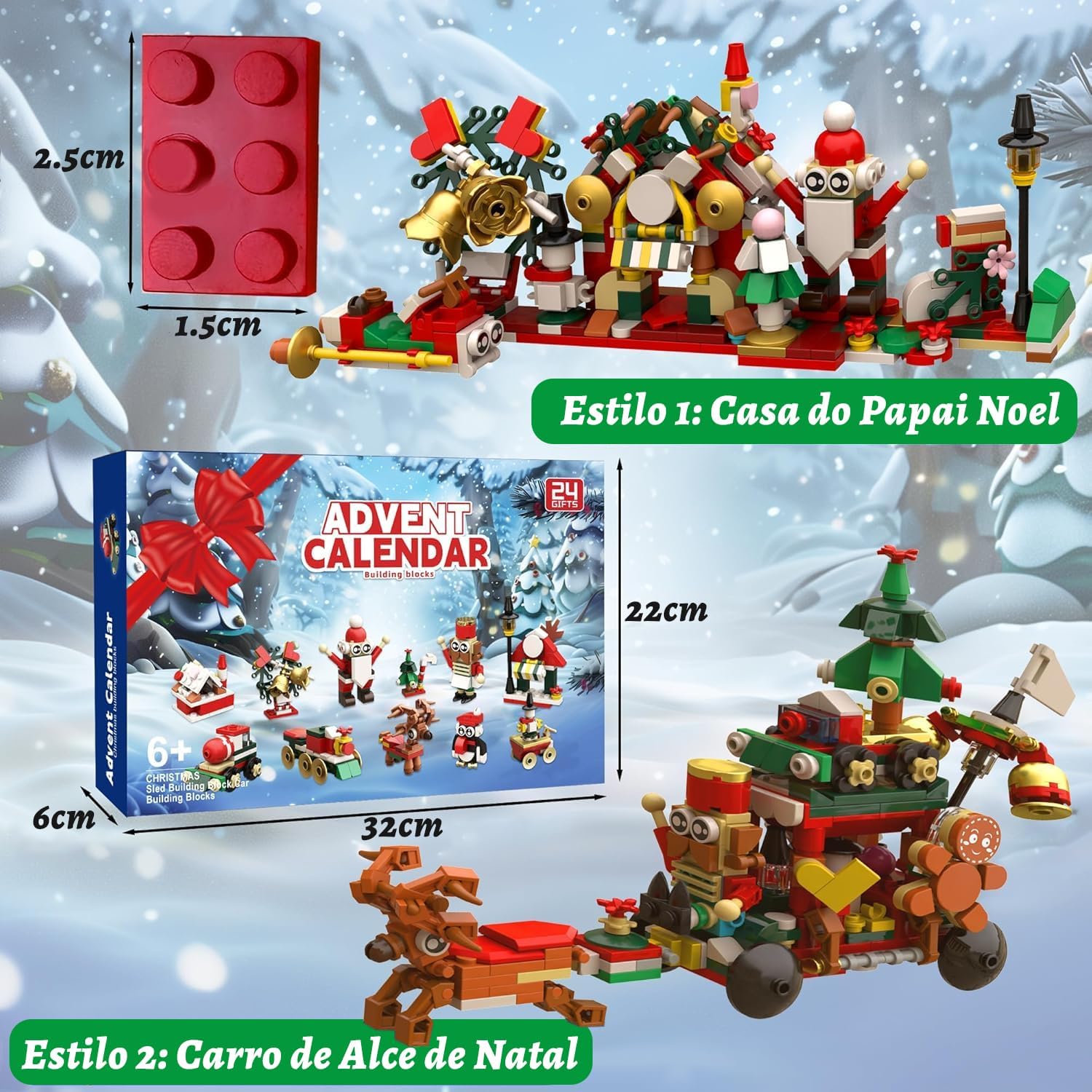 Blocos de Montar Infantil, Kit de Blocos de Montar com 24 Surpresas, Papai Noel, Trenó e Decoração, Presente para Crianças e Adultos, 413 Peças - Imagem 2