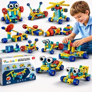 Blocos de Montar Robô (14 em 1) com 1 Motor Elétrico – 180 Peças, Kit Robótica STEM Educativo, Brinquedo Engenharia Criativa, Presente Inteligente para Crianças