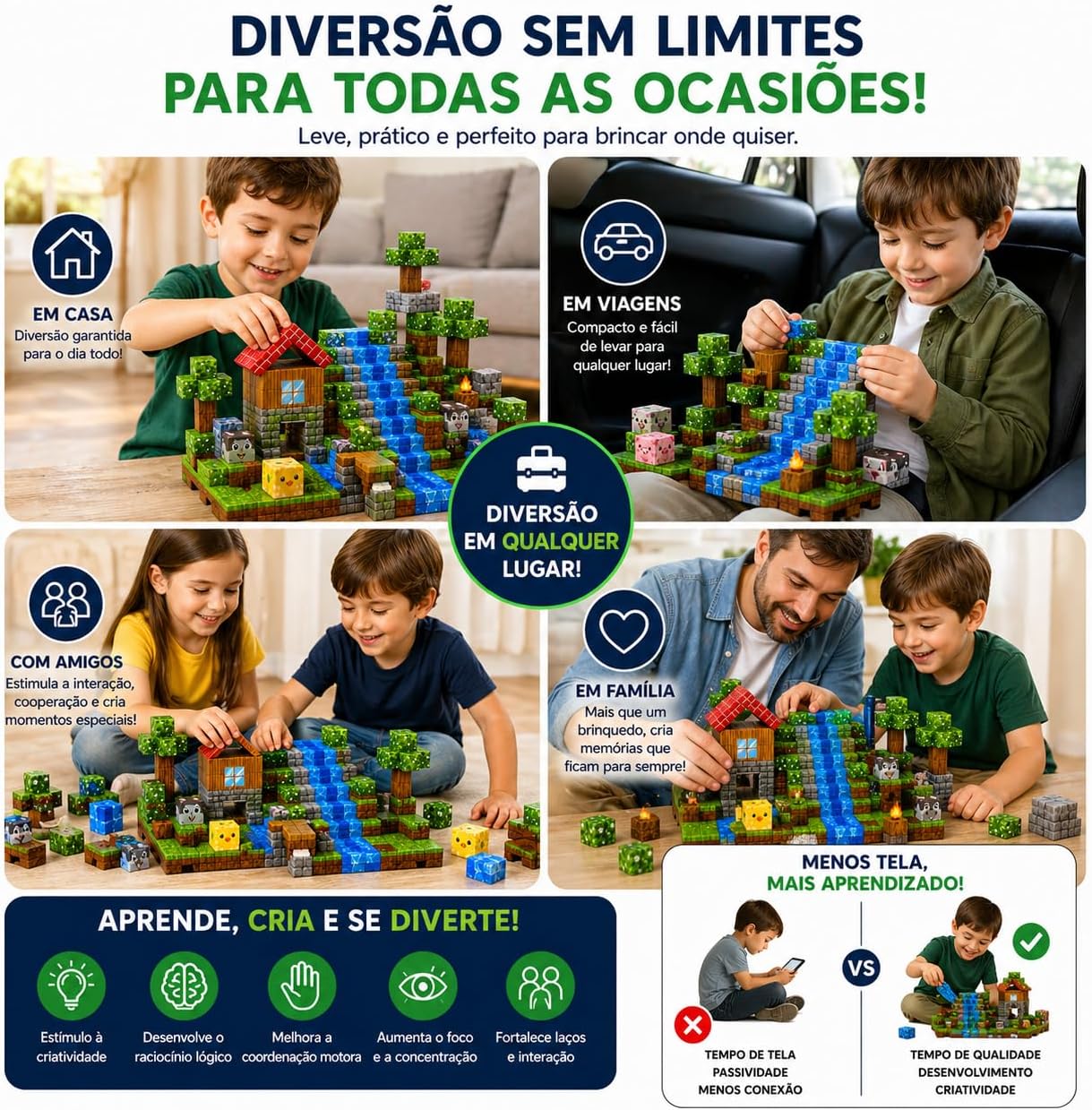 Blocos de Montar Magnéticos 72 Peças Infantil – Kit Construção Criativa 3D Educativo, Estimula Coordenação, Imaginação e Raciocínio – Brinquedo Interativo para Crianças - Imagem 7