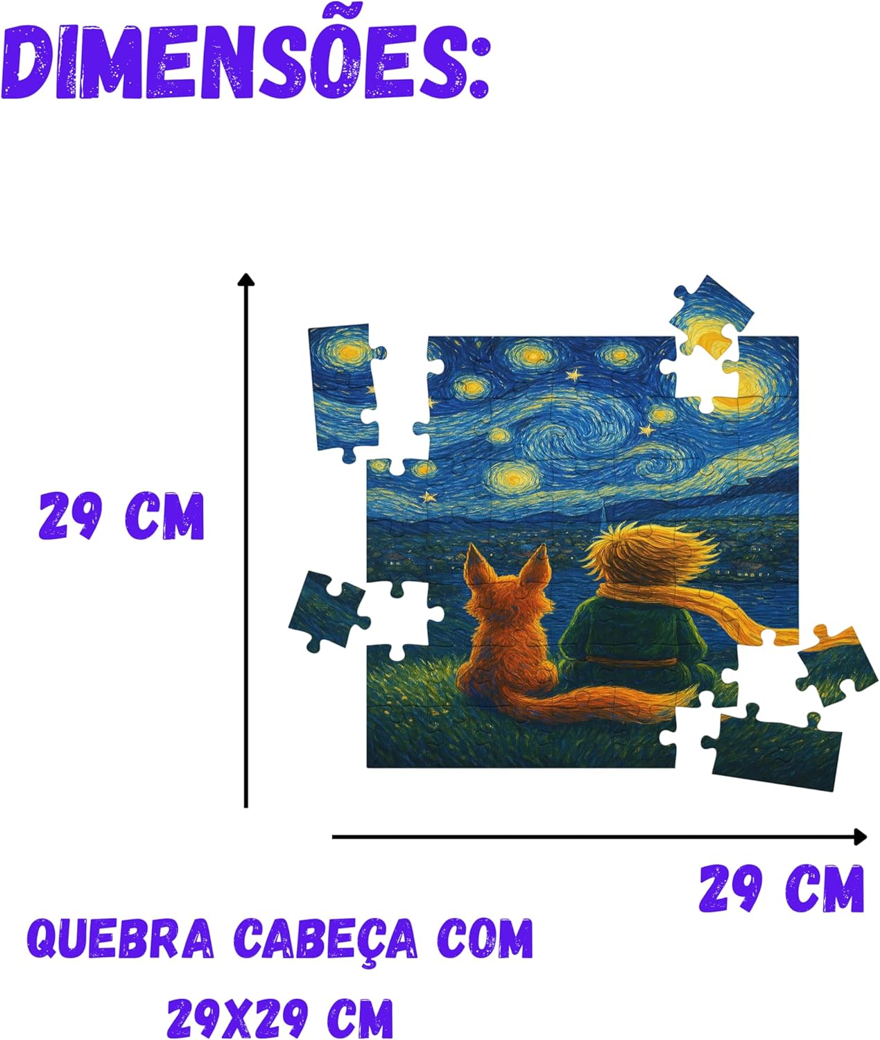 Quebra-Cabeça MDF 29x29 cm - O Pequeno Príncipe na Noite Estrelada 100 Peças - Edição Especial Arte - Imagem 2