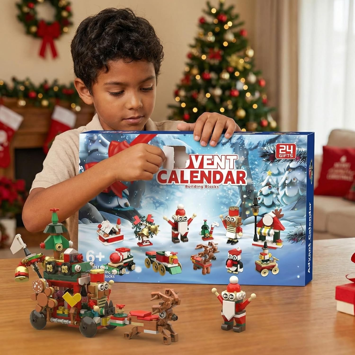 Blocos de Montar Infantil, Kit de Blocos de Montar com 24 Surpresas, Papai Noel, Trenó e Decoração, Presente para Crianças e Adultos, 413 Peças - Imagem 4