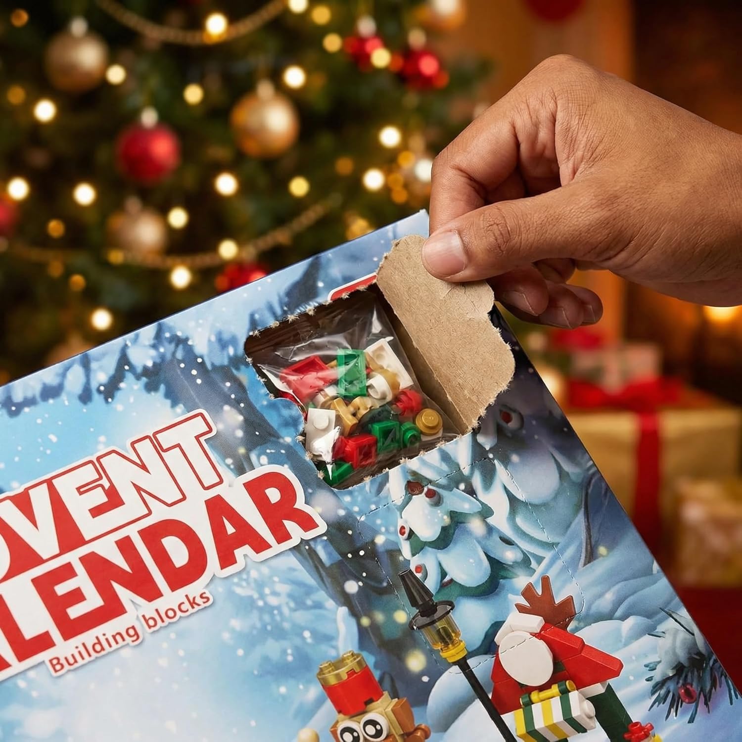 Blocos de Montar Infantil, Kit de Blocos de Montar com 24 Surpresas, Papai Noel, Trenó e Decoração, Presente para Crianças e Adultos, 413 Peças - Imagem 5