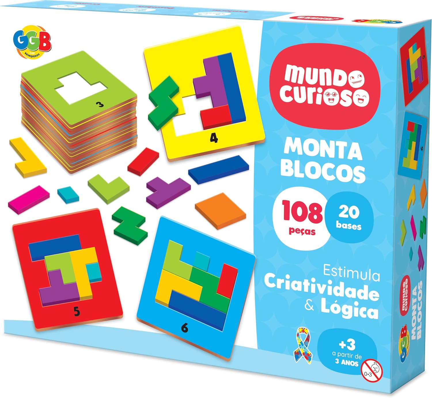 GGB Plast Jogo Monta Blocos 108 Peças Criatividade e Lógica - Imagem 3