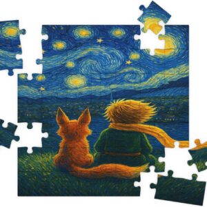 Quebra-Cabeça MDF 29x29 cm - O Pequeno Príncipe na Noite Estrelada 100 Peças - Edição Especial Arte